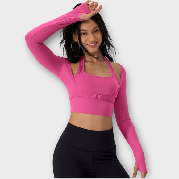Halará Pink Long Sleeve Crop Top - Picture 1 of 5